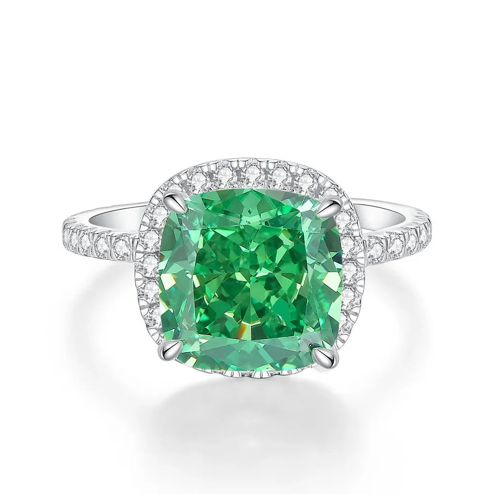ABLES CHIC Emerald High Carbon  Luxury Wedding Ring Solid 925 Silver Green Gemstone Cocktail Rings CZ Jewelry R0003