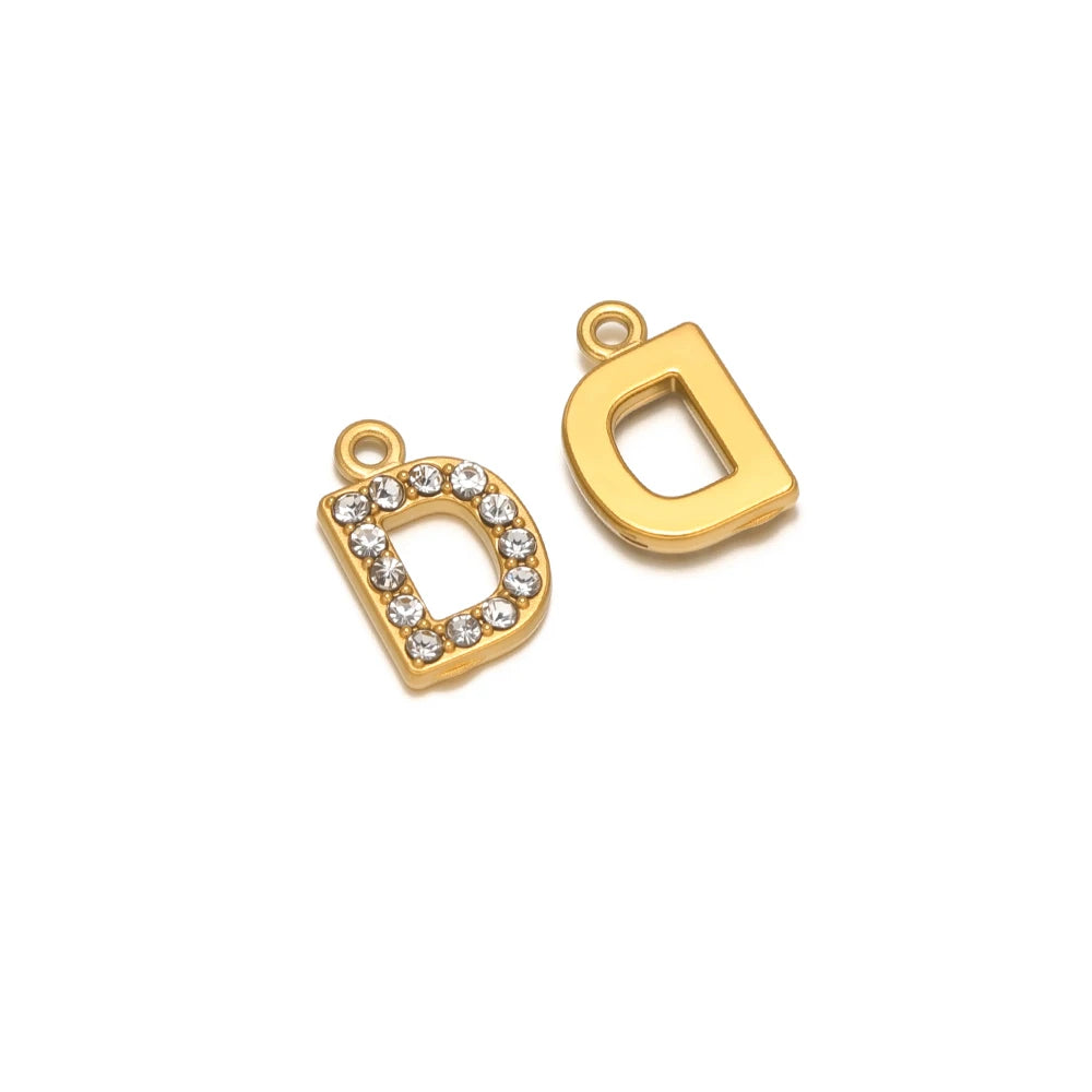 5pcs Stainless Steel Gold Rhinestone Letters Charms DIY Women Girl Alphabet Necklace Pendants Jewelry Bracelet Earrings Making