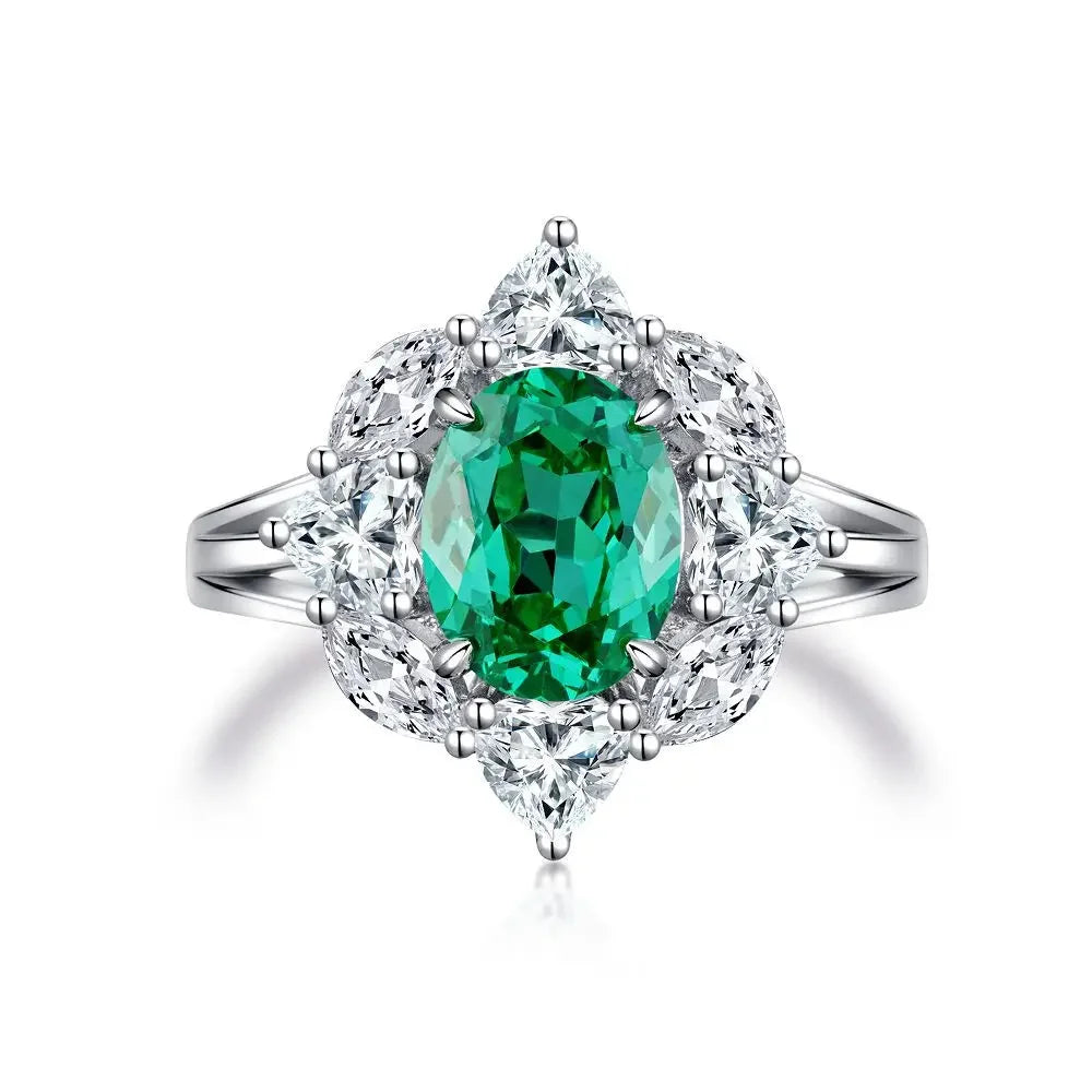 ABLES CHIC Emerald High Carbon  Luxury Wedding Ring Solid 925 Silver Green Gemstone Cocktail Rings CZ Jewelry R0003