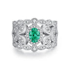 ABLES CHIC Emerald High Carbon  Luxury Wedding Ring Solid 925 Silver Green Gemstone Cocktail Rings CZ Jewelry R0003