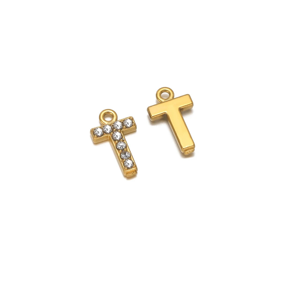 5pcs Stainless Steel Gold Rhinestone Letters Charms DIY Women Girl Alphabet Necklace Pendants Jewelry Bracelet Earrings Making
