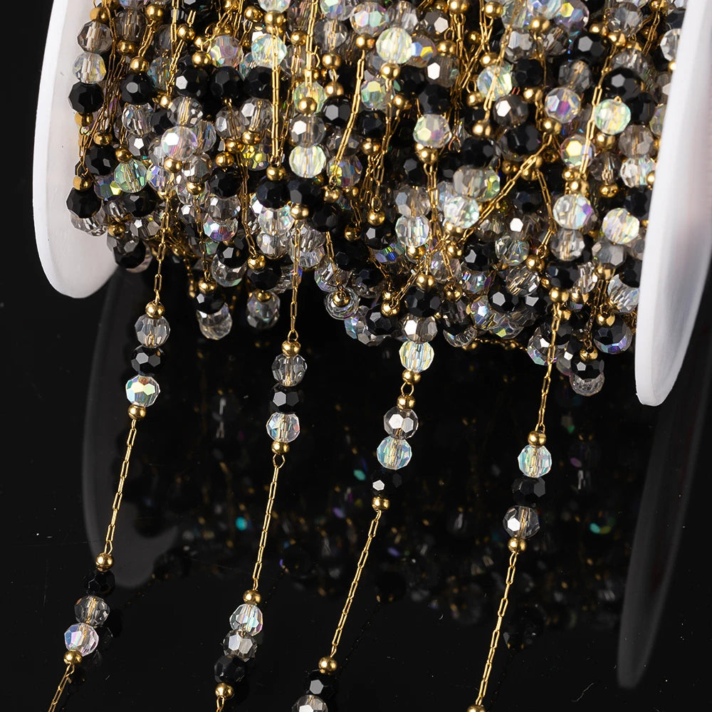 1Meter Stainless Steel Crystal Beaded Chain For DIY Women Necklace Bracelet Jewelry Making Supplies Accessories Wholesale Craft