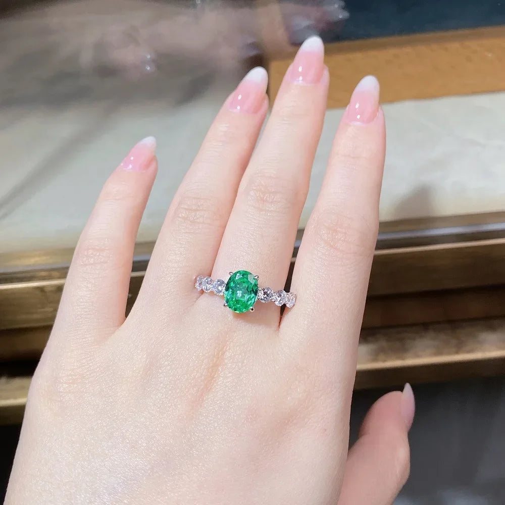ABLES CHIC Emerald High Carbon  Luxury Wedding Ring Solid 925 Silver Green Gemstone Cocktail Rings CZ Jewelry R0003