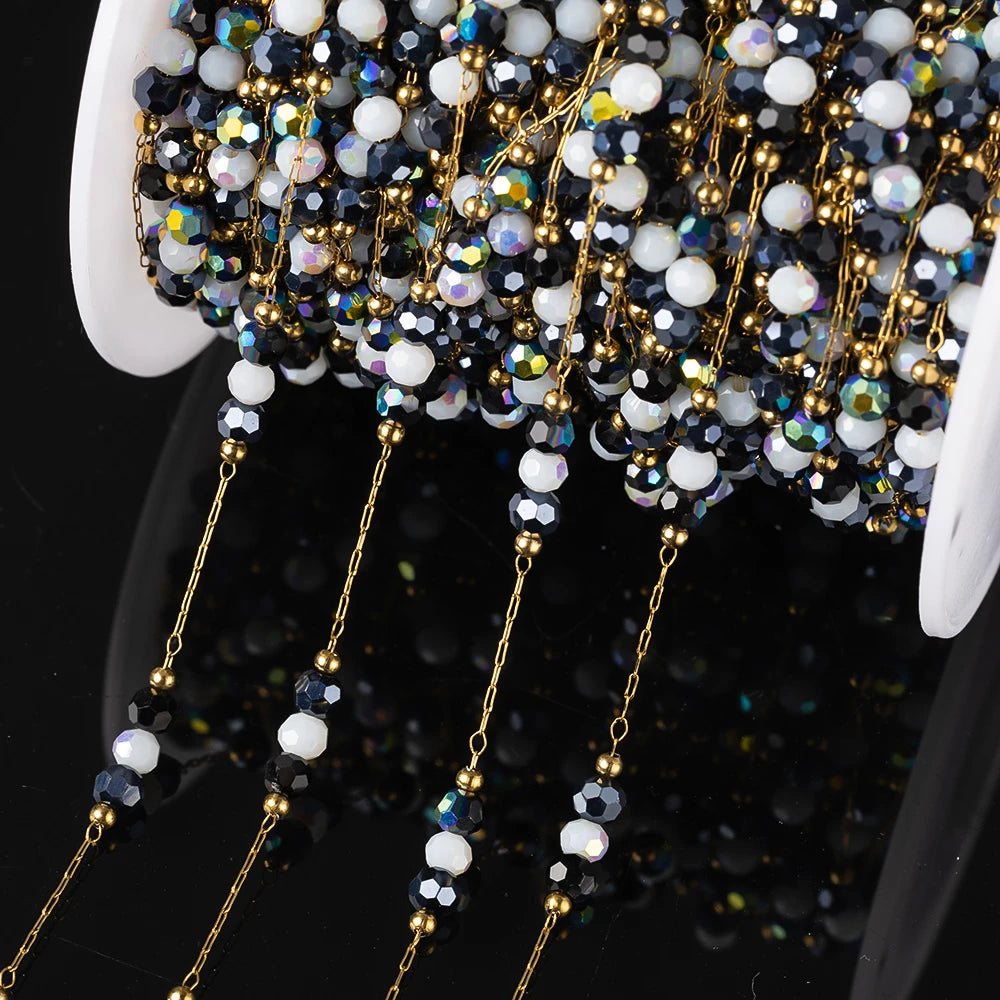 1Meter Stainless Steel Crystal Beaded Chain For DIY Women Necklace Bracelet Jewelry Making Supplies Accessories Wholesale Craft
