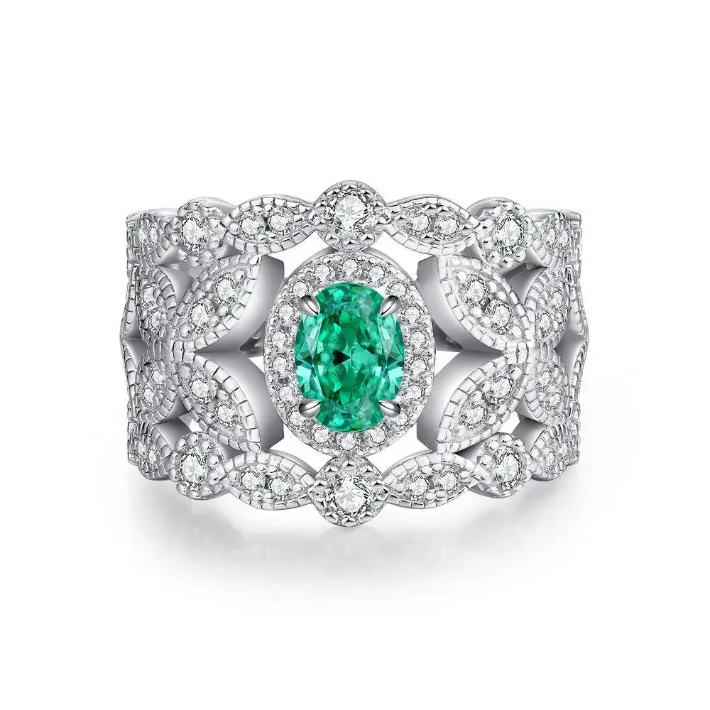 ABLES CHIC Emerald High Carbon  Luxury Wedding Ring Solid 925 Silver Green Gemstone Cocktail Rings CZ Jewelry R0003