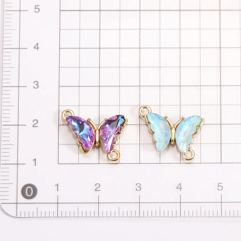 10Pcs Crystal Glass Butterfly Connectors Pendant For Women Bracelet Necklace Making DIY Luxury Jewelry Accessories Charms Materi