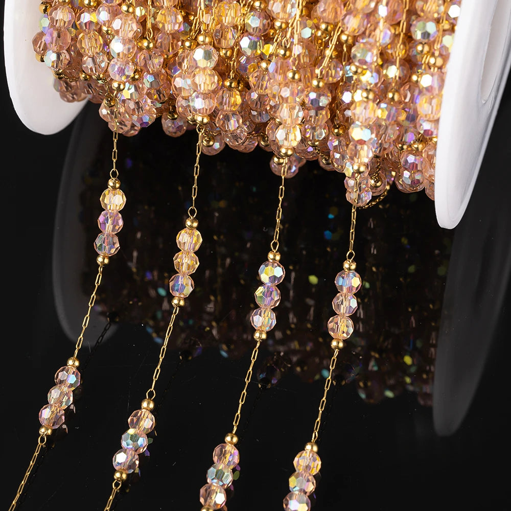 1Meter Stainless Steel Crystal Beaded Chain For DIY Women Necklace Bracelet Jewelry Making Supplies Accessories Wholesale Craft