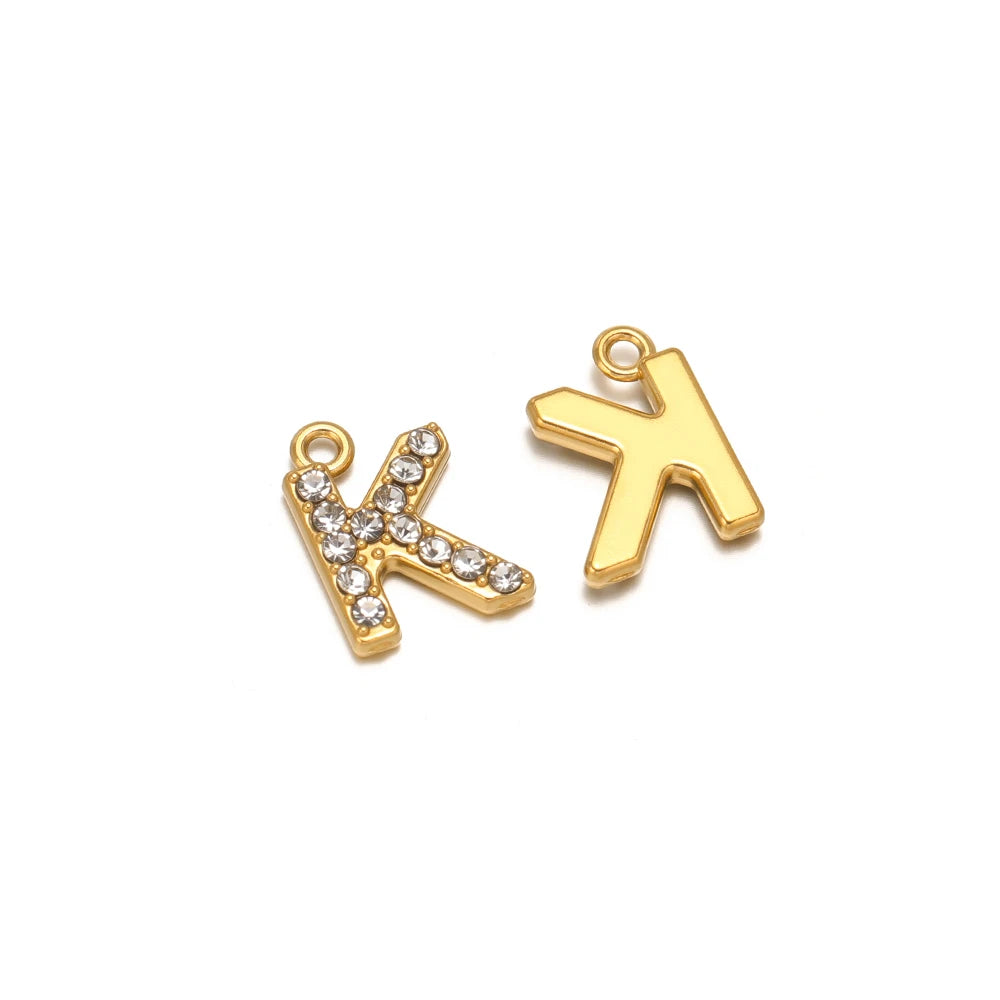 5pcs Stainless Steel Gold Rhinestone Letters Charms DIY Women Girl Alphabet Necklace Pendants Jewelry Bracelet Earrings Making