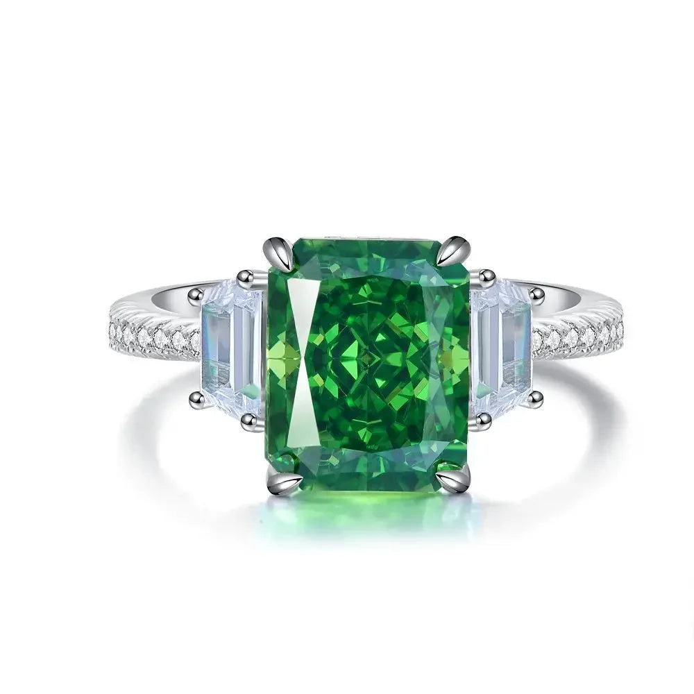 ABLES CHIC Emerald High Carbon  Luxury Wedding Ring Solid 925 Silver Green Gemstone Cocktail Rings CZ Jewelry R0003