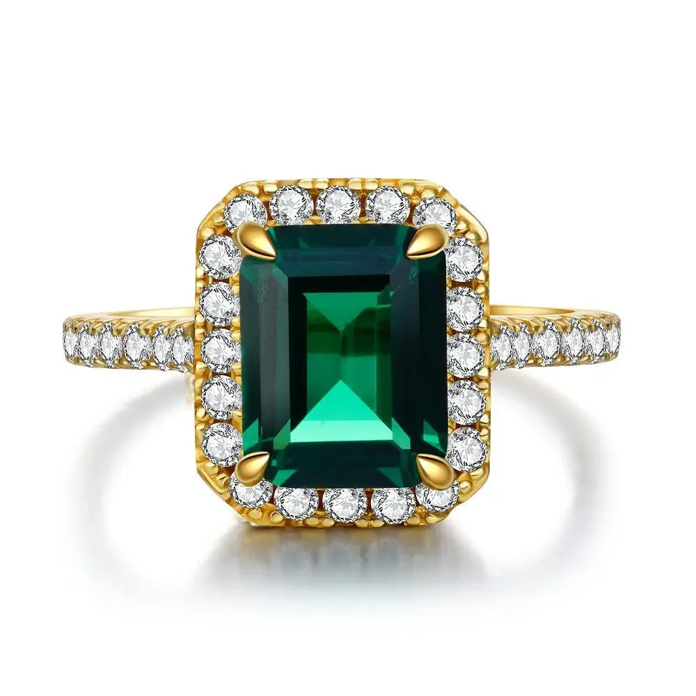 ABLES CHIC Emerald High Carbon  Luxury Wedding Ring Solid 925 Silver Green Gemstone Cocktail Rings CZ Jewelry R0003