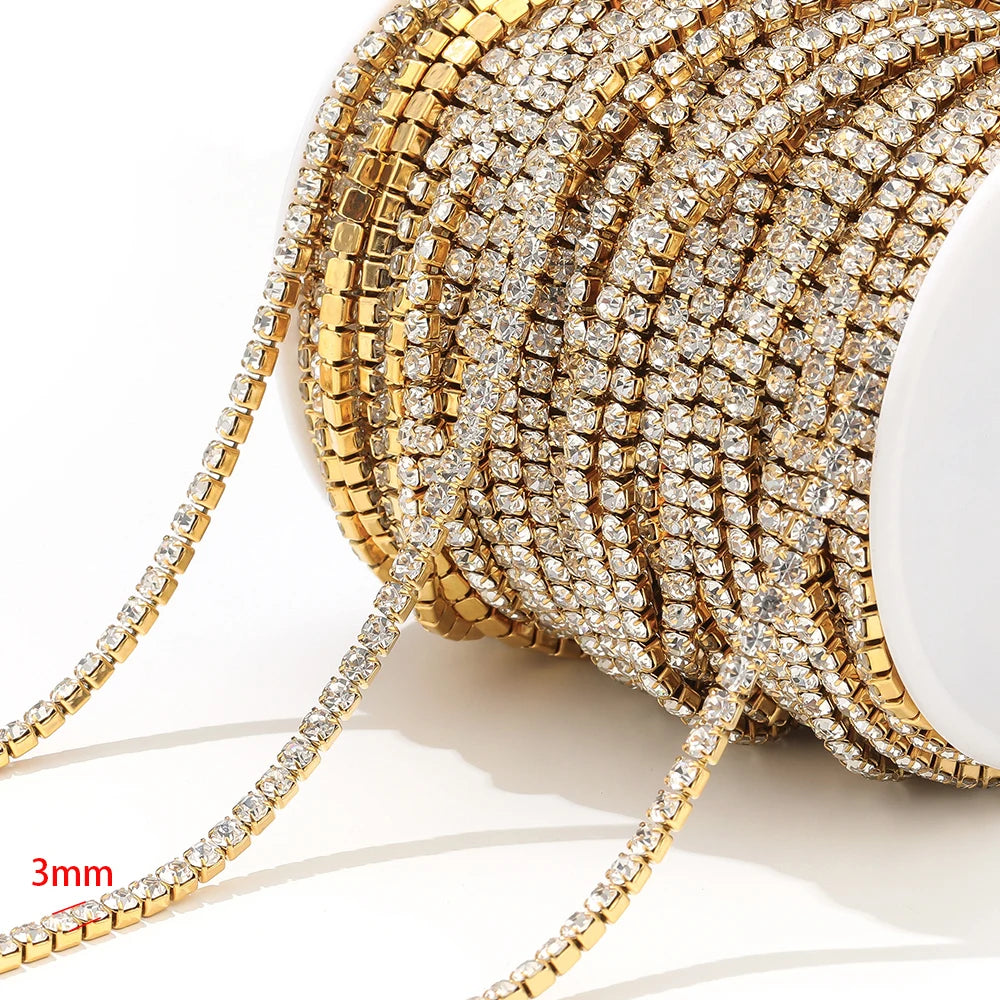 1 Meter Stainless Steel Luxury Cubic Zircon Chains Tennis Chain Choker for DIY Jewelry Making Women Necklace Bracelet Material