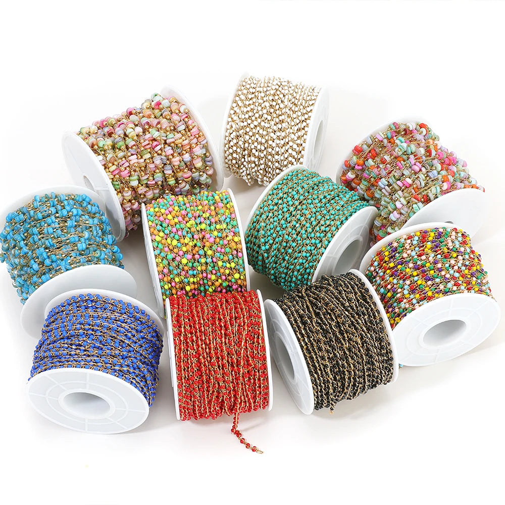 1 Meter Stainless Steel Enamel Twisted Beads Chains for DIY Delicate Jewelry Supplies Women Necklace Earrings Material Wholesale
