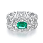 ABLES CHIC Emerald High Carbon  Luxury Wedding Ring Solid 925 Silver Green Gemstone Cocktail Rings CZ Jewelry R0003