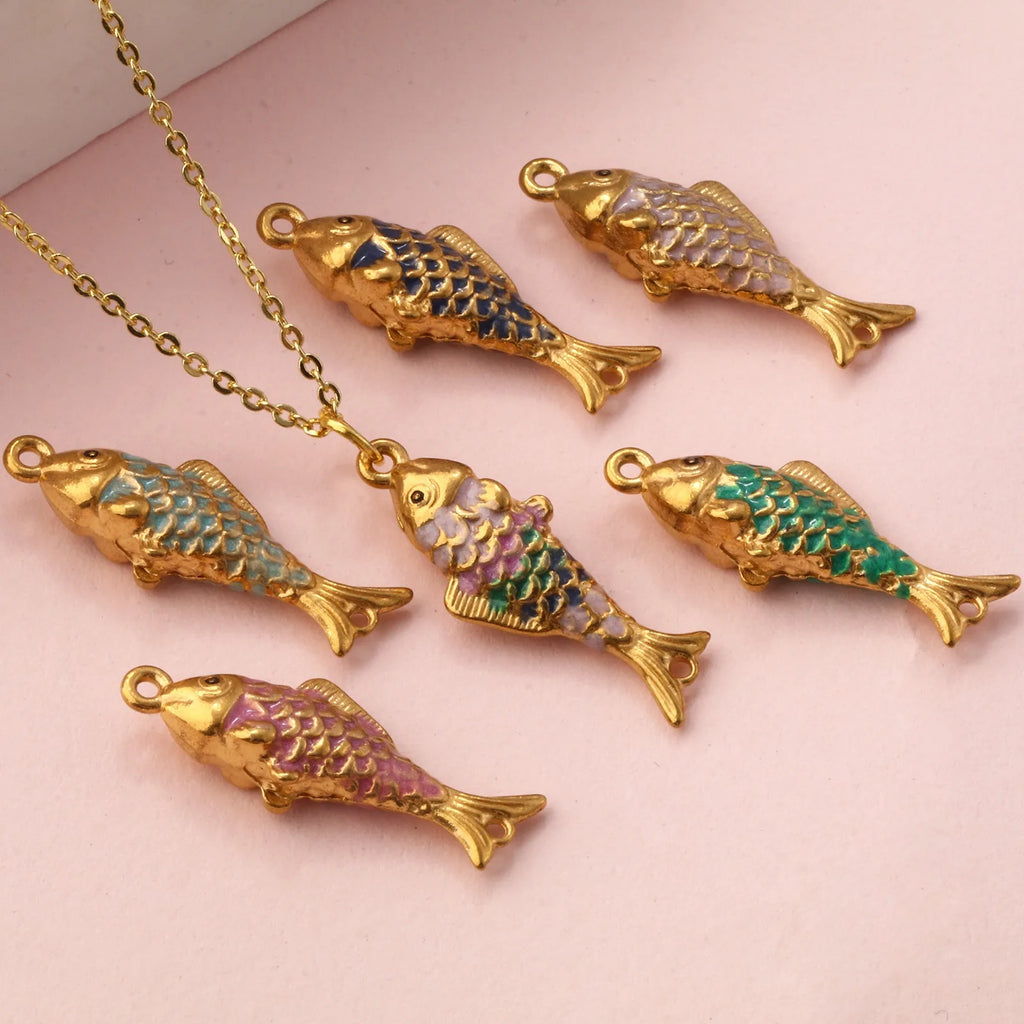 1pc Stainless Steel Connectors Ocean Fish Animal Pearlized Multicolor Enamel Pendant For Women DIY Necklace Jewelry Findings
