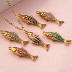 1pc Stainless Steel Connectors Ocean Fish Animal Pearlized Multicolor Enamel Pendant For Women DIY Necklace Jewelry Findings