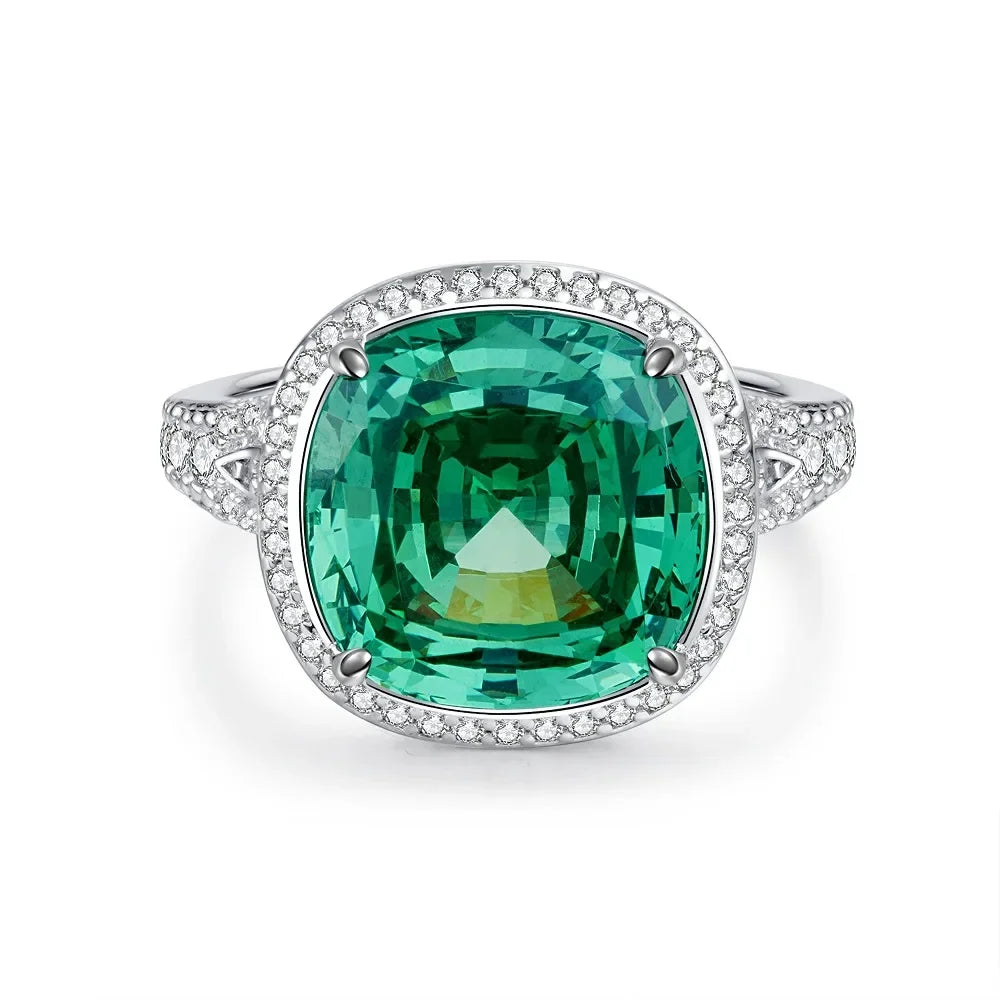 ABLES CHIC Emerald High Carbon  Luxury Wedding Ring Solid 925 Silver Green Gemstone Cocktail Rings CZ Jewelry R0003