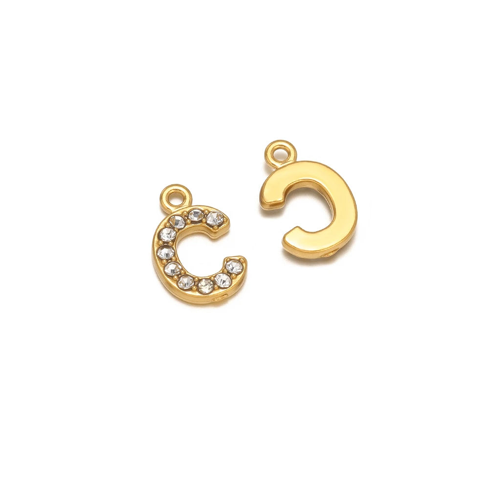 5pcs Stainless Steel Gold Rhinestone Letters Charms DIY Women Girl Alphabet Necklace Pendants Jewelry Bracelet Earrings Making