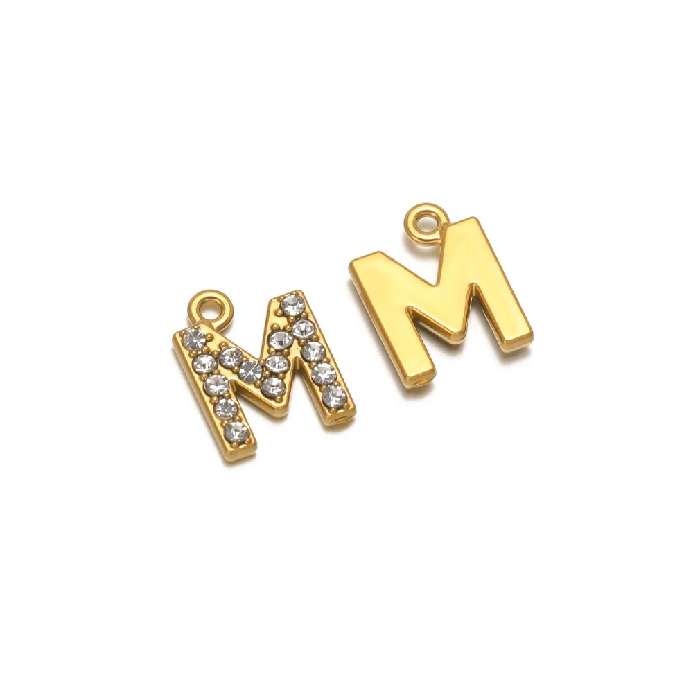 5pcs Stainless Steel Gold Rhinestone Letters Charms DIY Women Girl Alphabet Necklace Pendants Jewelry Bracelet Earrings Making