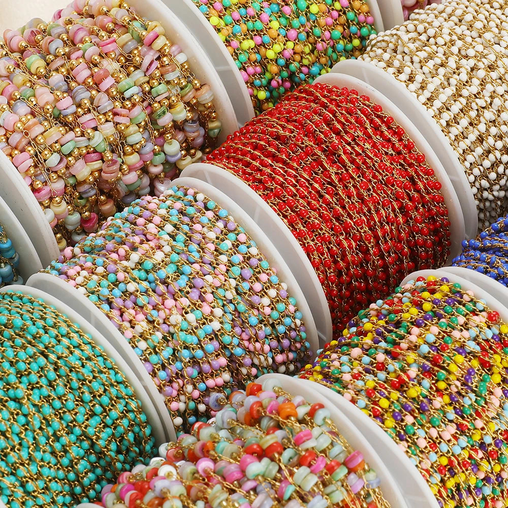 1 Meter Stainless Steel Enamel Twisted Beads Chains for DIY Delicate Jewelry Supplies Women Necklace Earrings Material Wholesale