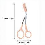 Pink eyebrow trimming scissors with built-in comb - stainless steel, precise grooming tool, creating perfect eyebrows