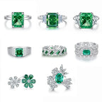 ABLES CHIC Emerald High Carbon  Luxury Wedding Ring Solid 925 Silver Green Gemstone Cocktail Rings CZ Jewelry R0003