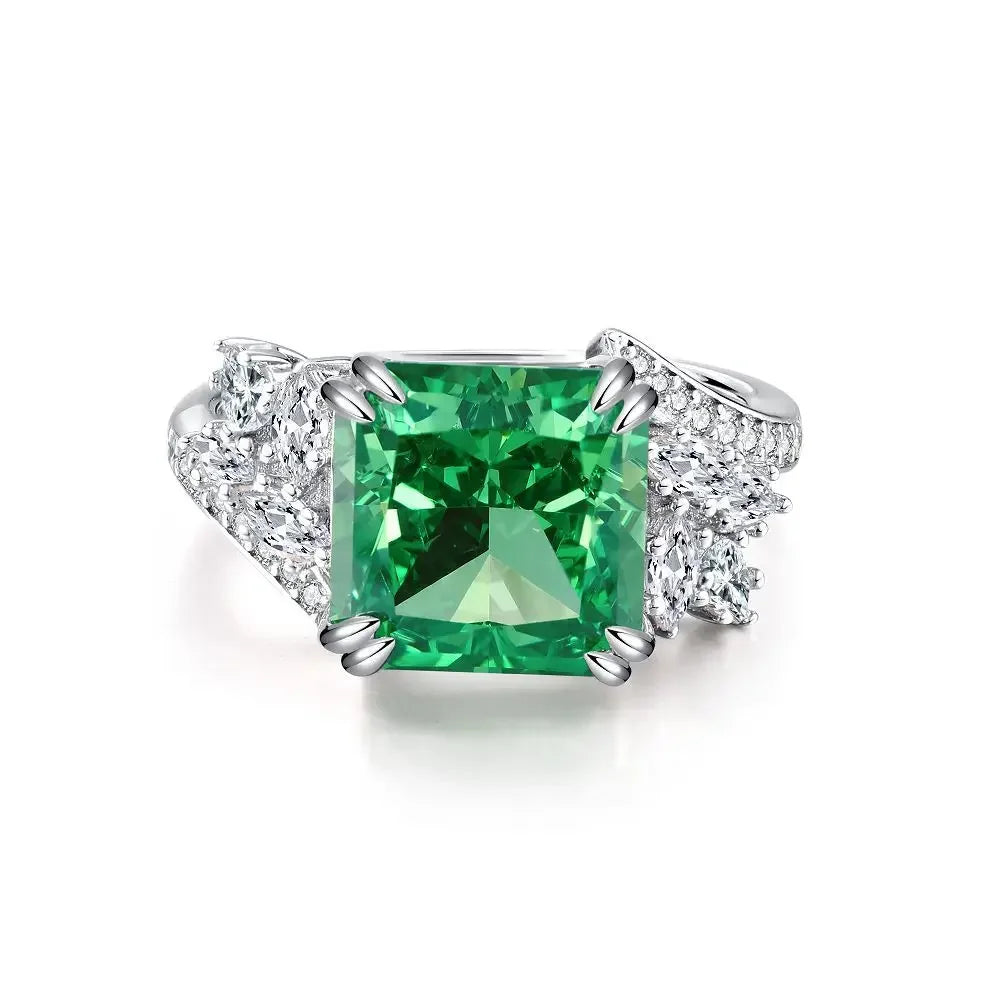 ABLES CHIC Emerald High Carbon  Luxury Wedding Ring Solid 925 Silver Green Gemstone Cocktail Rings CZ Jewelry R0003