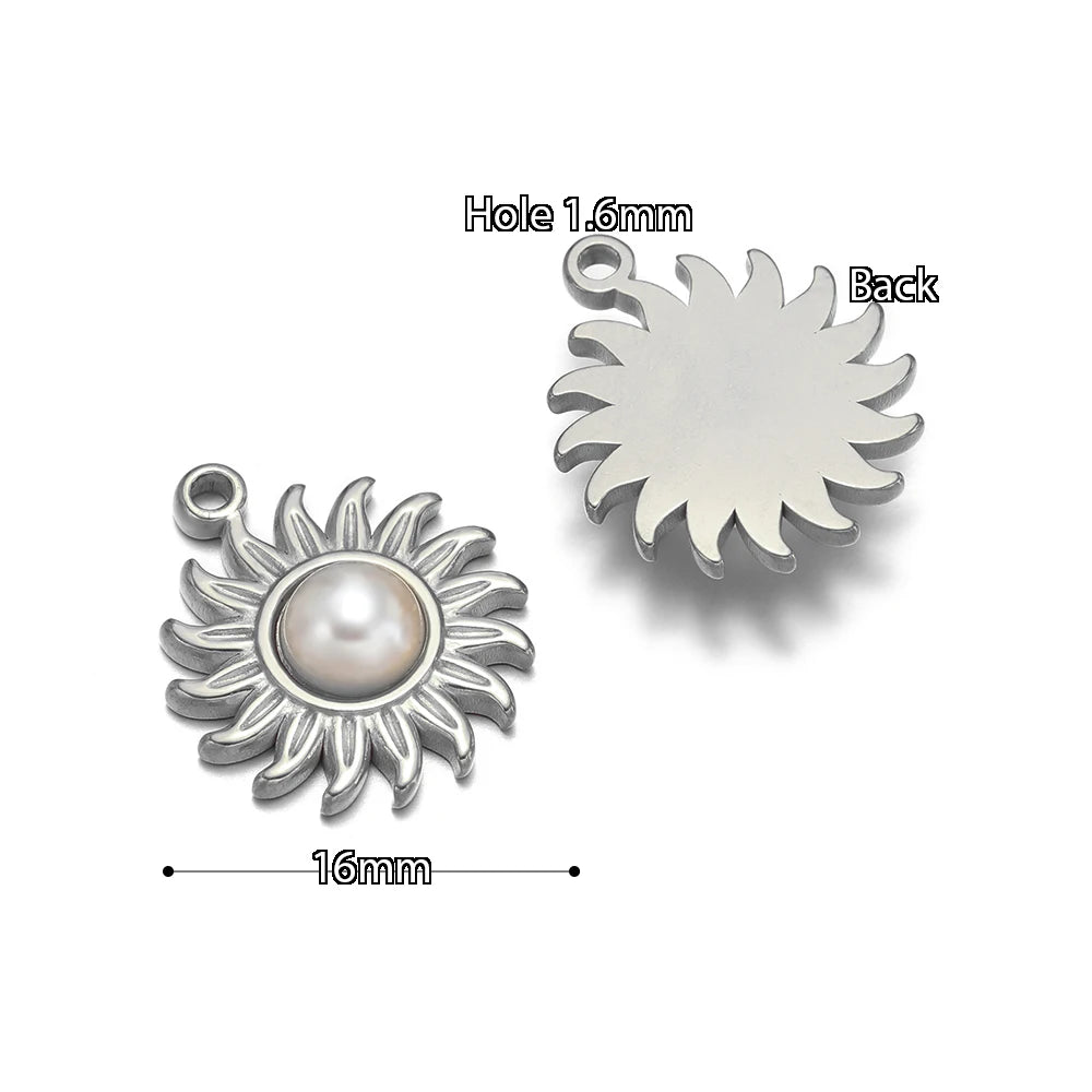 5pcs Stainless Steel Imitation Pearl Lock Heart Sun Necklace Charms Earring DIY Women Bracelet Jewelry Making Supplies Wholesale