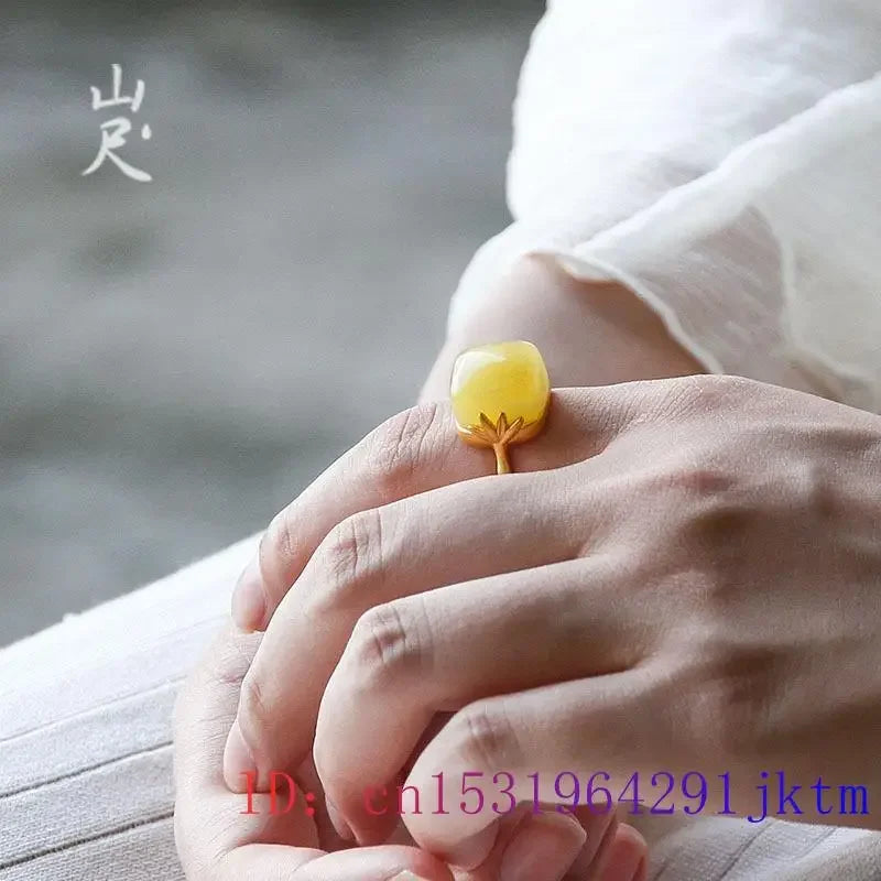 Yellow Jade Rings Women Amulet Talismans Jewelry 925 Silver Gemstone Charm Real Natural Adjustable Ring Gemstones Designer