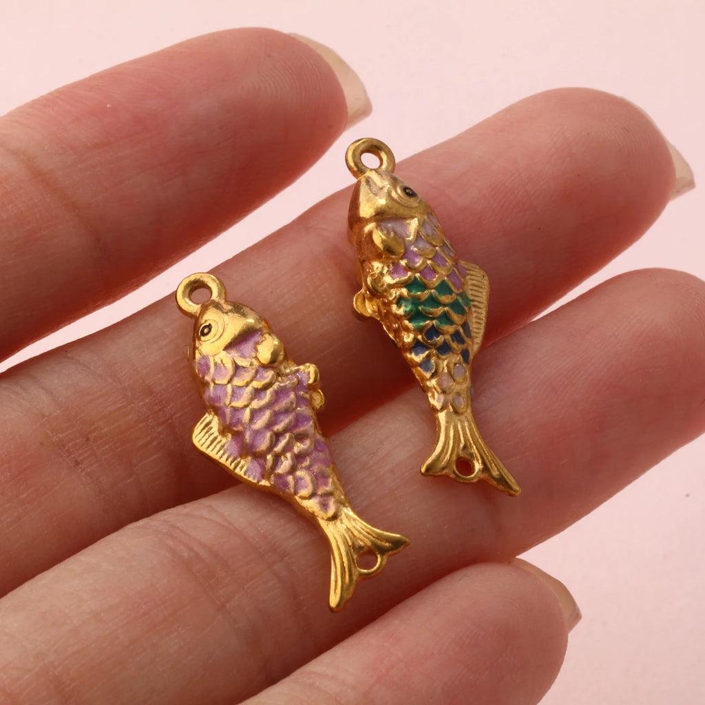 1pc Stainless Steel Connectors Ocean Fish Animal Pearlized Multicolor Enamel Pendant For Women DIY Necklace Jewelry Findings