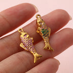 1pc Stainless Steel Connectors Ocean Fish Animal Pearlized Multicolor Enamel Pendant For Women DIY Necklace Jewelry Findings
