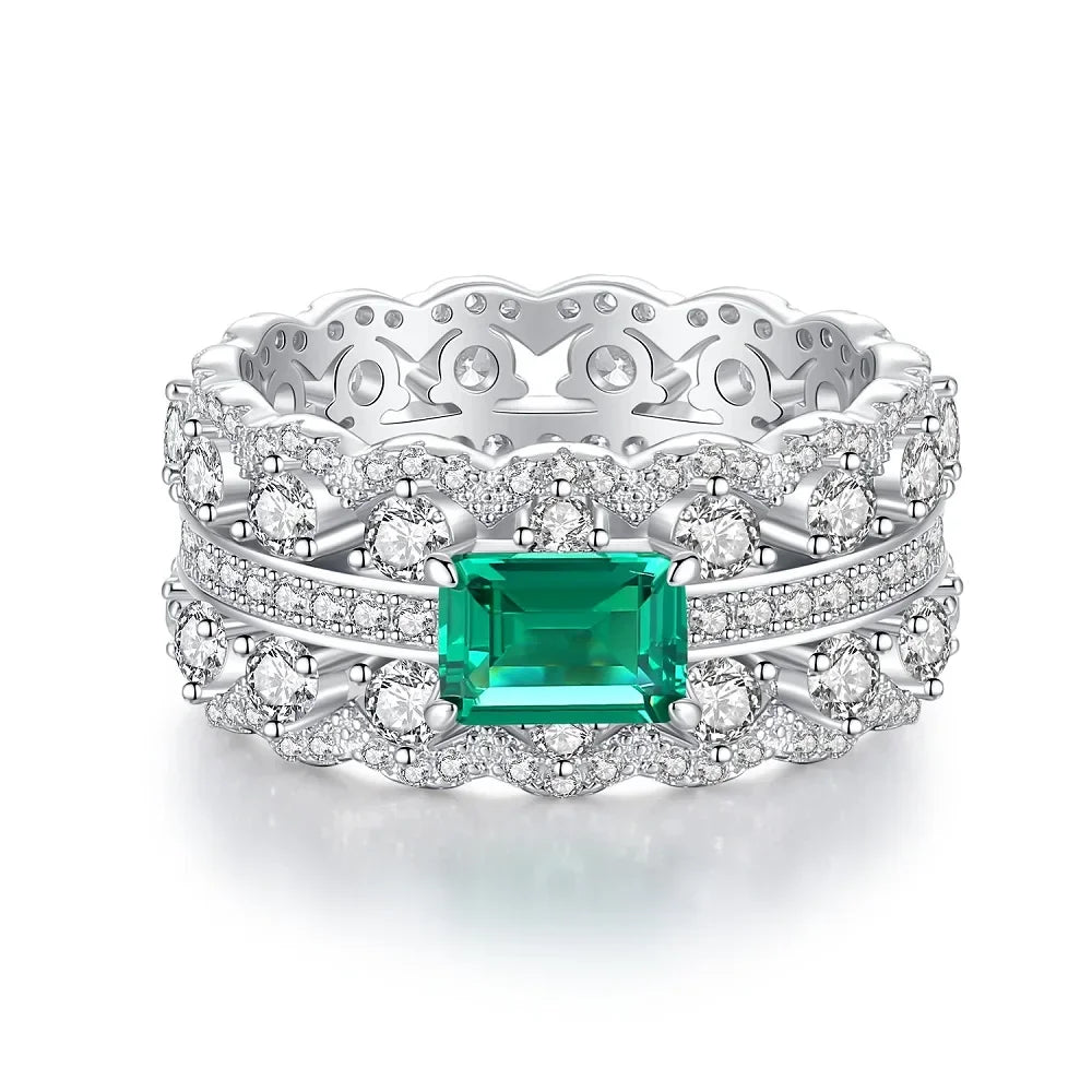 ABLES CHIC Emerald High Carbon  Luxury Wedding Ring Solid 925 Silver Green Gemstone Cocktail Rings CZ Jewelry R0003
