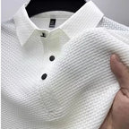 Summer New Men's Lop-up Hollow Short-sleeved Polo Tee Shirt Ice Silk Breathable Business Fashion T-Shirt Male Brand Clothes