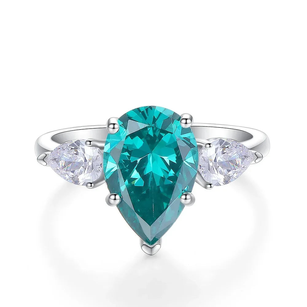 ABLES CHIC Emerald High Carbon  Luxury Wedding Ring Solid 925 Silver Green Gemstone Cocktail Rings CZ Jewelry R0003