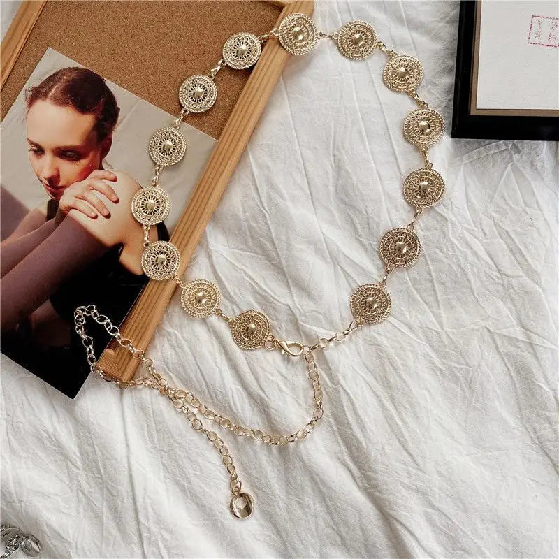 Vintage Body Chain for Women Elegant Metal Waist Chain for Dress Fine Jewelry Sweater Belt Retro Dress Decoration Necklace