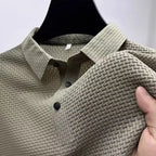 Summer New Men's Lop-up Hollow Short-sleeved Polo Tee Shirt Ice Silk Breathable Business Fashion T-Shirt Male Brand Clothes