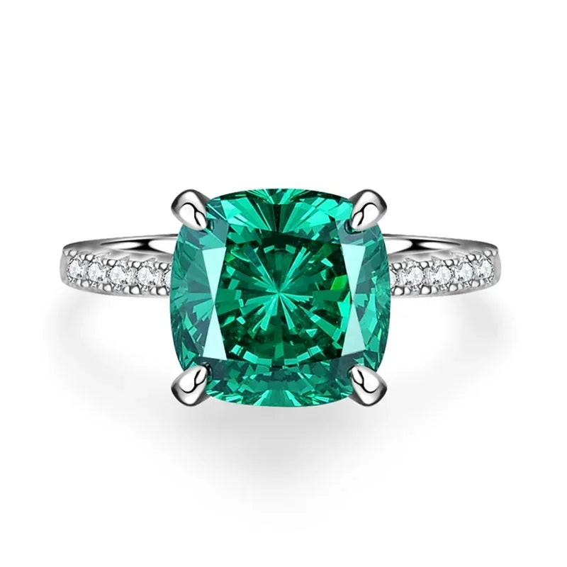 ABLES CHIC Emerald High Carbon  Luxury Wedding Ring Solid 925 Silver Green Gemstone Cocktail Rings CZ Jewelry R0003