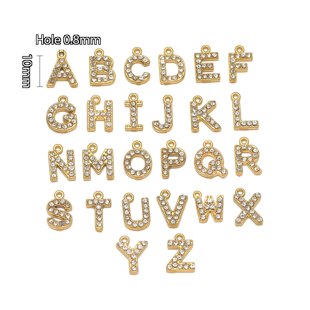5pcs Stainless Steel Gold Rhinestone Letters Charms DIY Women Girl Alphabet Necklace Pendants Jewelry Bracelet Earrings Making