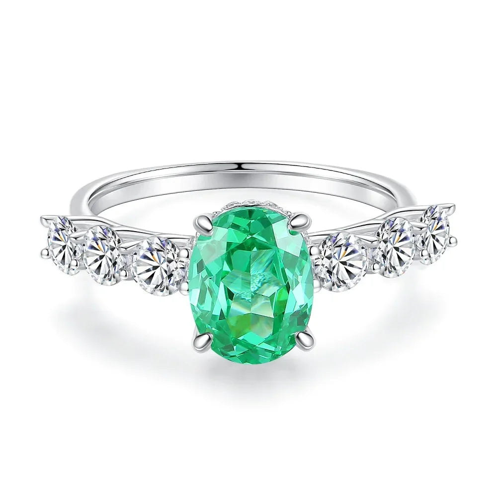 ABLES CHIC Emerald High Carbon  Luxury Wedding Ring Solid 925 Silver Green Gemstone Cocktail Rings CZ Jewelry R0003