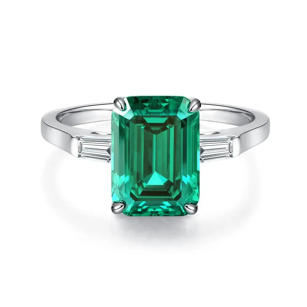 ABLES CHIC Emerald High Carbon  Luxury Wedding Ring Solid 925 Silver Green Gemstone Cocktail Rings CZ Jewelry R0003