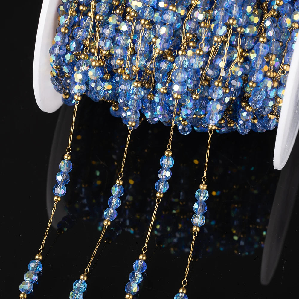 1Meter Stainless Steel Crystal Beaded Chain For DIY Women Necklace Bracelet Jewelry Making Supplies Accessories Wholesale Craft
