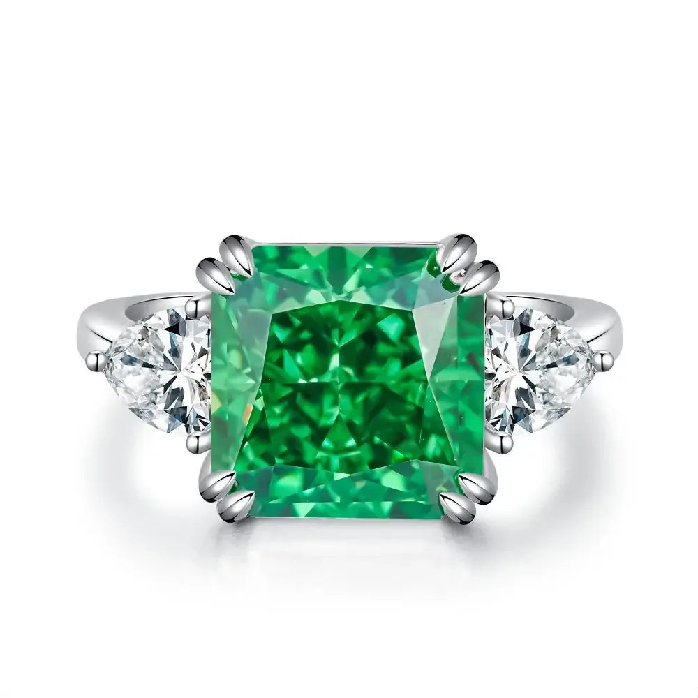 ABLES CHIC Emerald High Carbon  Luxury Wedding Ring Solid 925 Silver Green Gemstone Cocktail Rings CZ Jewelry R0003