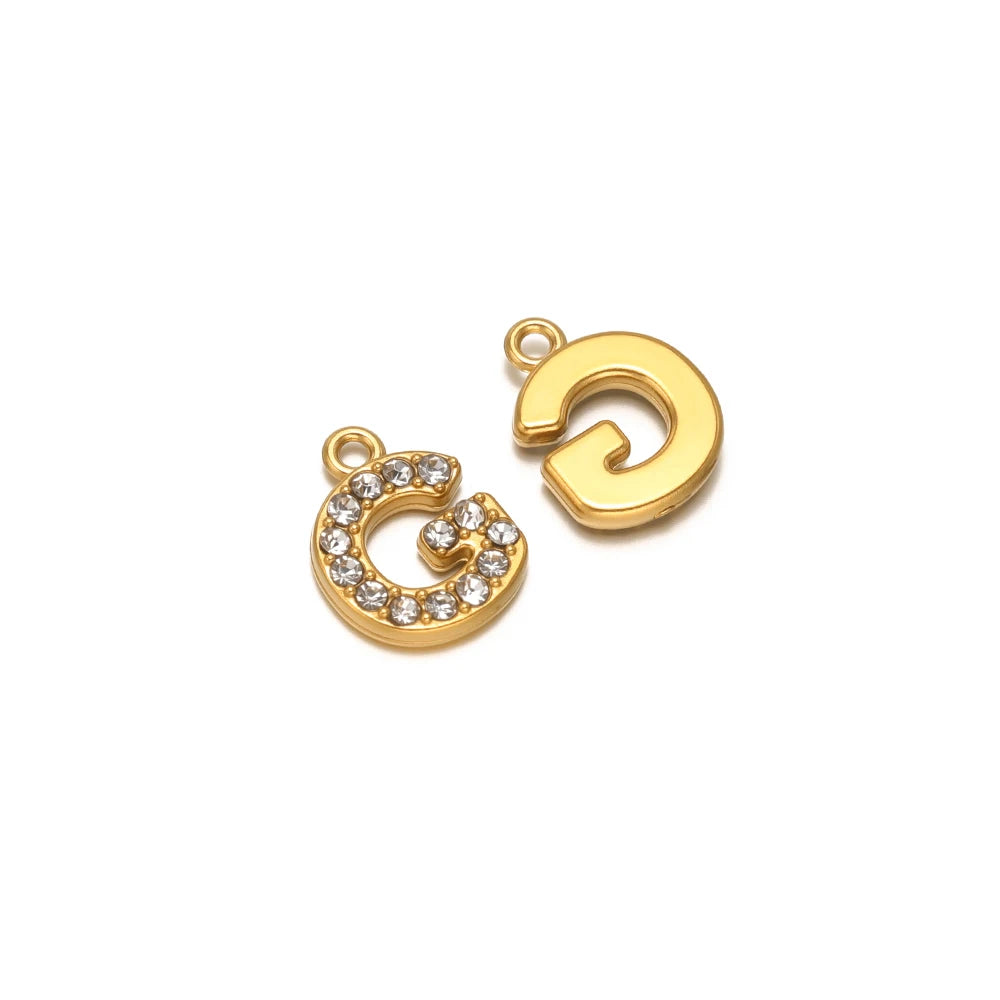 5pcs Stainless Steel Gold Rhinestone Letters Charms DIY Women Girl Alphabet Necklace Pendants Jewelry Bracelet Earrings Making