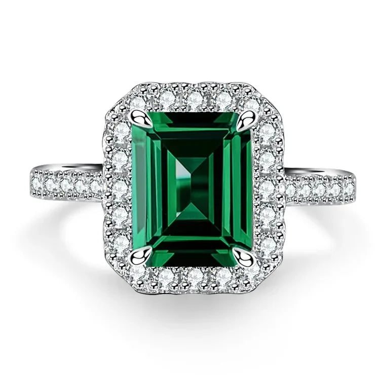ABLES CHIC Emerald High Carbon  Luxury Wedding Ring Solid 925 Silver Green Gemstone Cocktail Rings CZ Jewelry R0003
