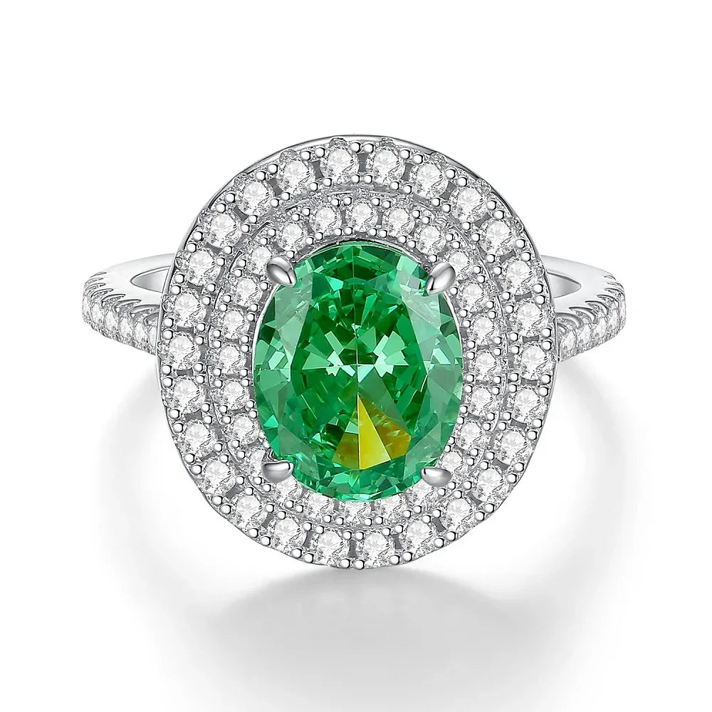 ABLES CHIC Emerald High Carbon  Luxury Wedding Ring Solid 925 Silver Green Gemstone Cocktail Rings CZ Jewelry R0003