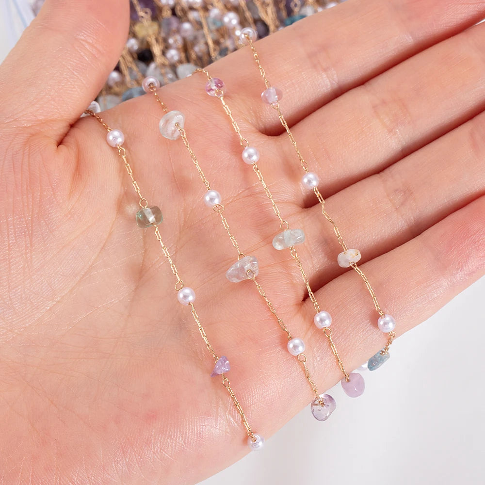 0.5/1meter Crystal Gravel Synthetic Pearl Chain  Stainless Steel Chain for jewelry Making DIY Women Fashion Necklace Bracelets
