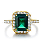 ABLES CHIC Emerald High Carbon  Luxury Wedding Ring Solid 925 Silver Green Gemstone Cocktail Rings CZ Jewelry R0003