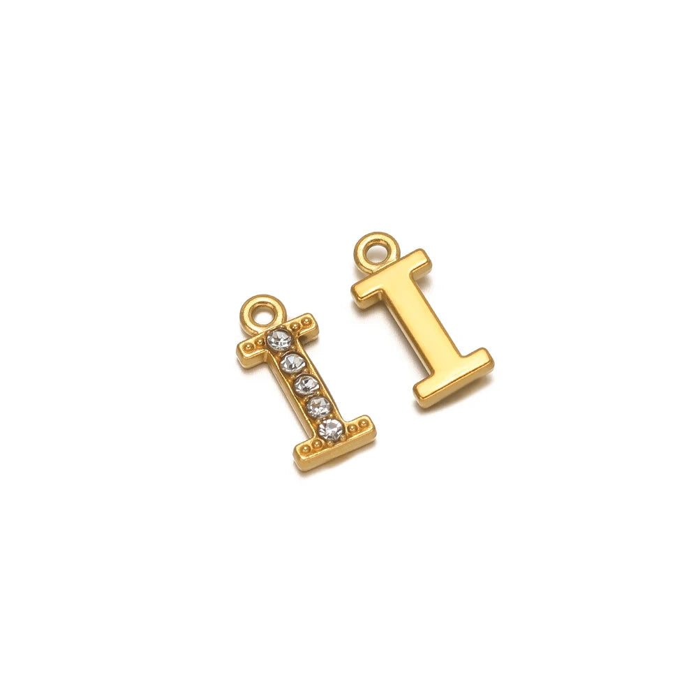 5pcs Stainless Steel Gold Rhinestone Letters Charms DIY Women Girl Alphabet Necklace Pendants Jewelry Bracelet Earrings Making