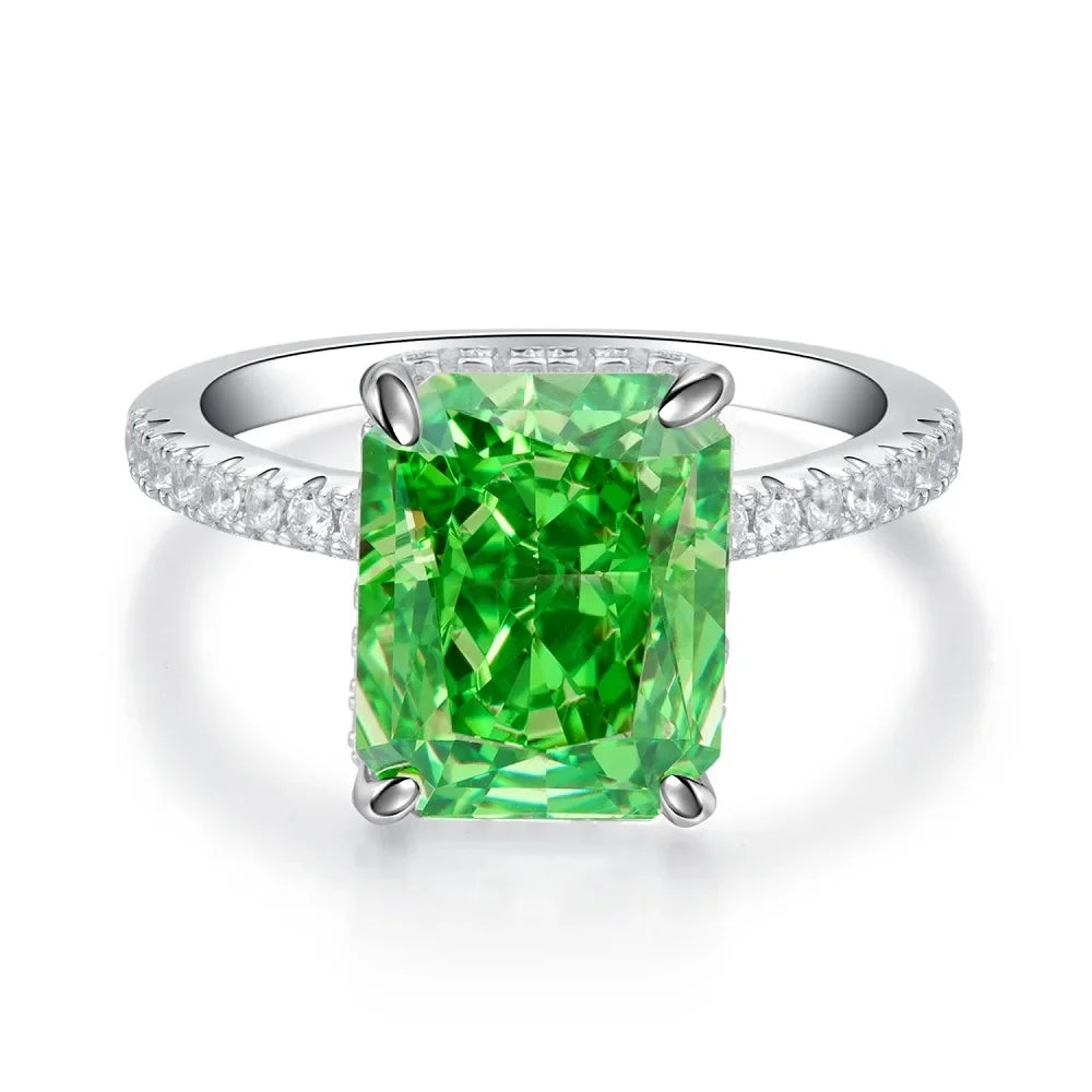 ABLES CHIC Emerald High Carbon  Luxury Wedding Ring Solid 925 Silver Green Gemstone Cocktail Rings CZ Jewelry R0003