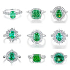 ABLES CHIC Emerald High Carbon  Luxury Wedding Ring Solid 925 Silver Green Gemstone Cocktail Rings CZ Jewelry R0003